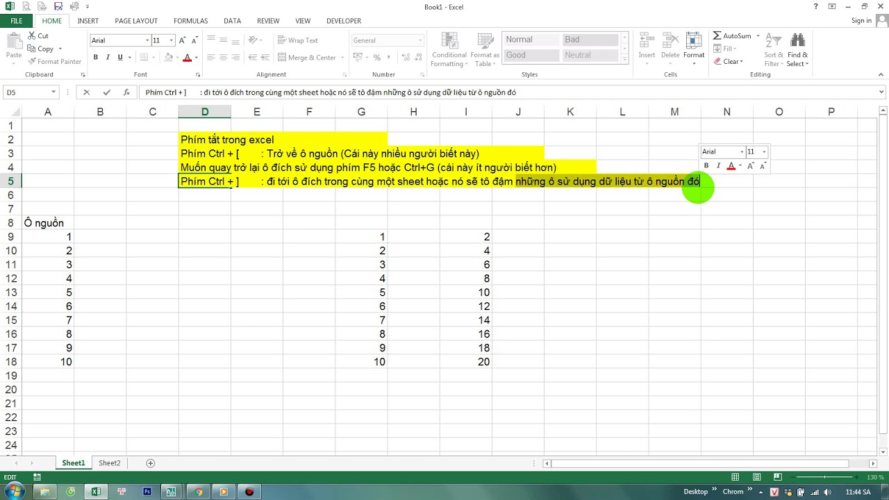 Ph&iacute;m tắt excel hay dung - Trở về &ocirc; nguồn v&agrave; quay trở lại &ocirc; đ&iacute;ch