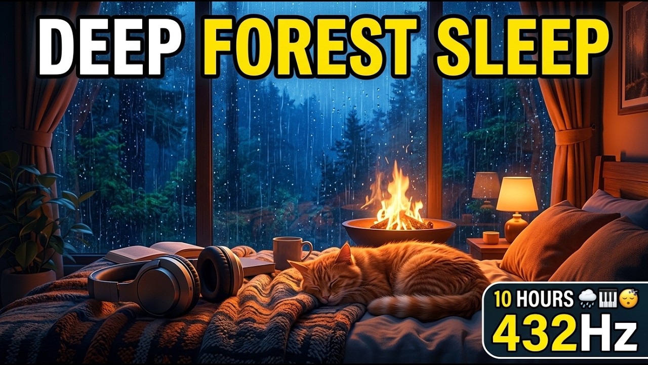 10 Hours Cozy Rain & Gentle Piano for Deep Sleep | 432Hz Stress Relief & Instant Anxiety Relief 😴🌧️