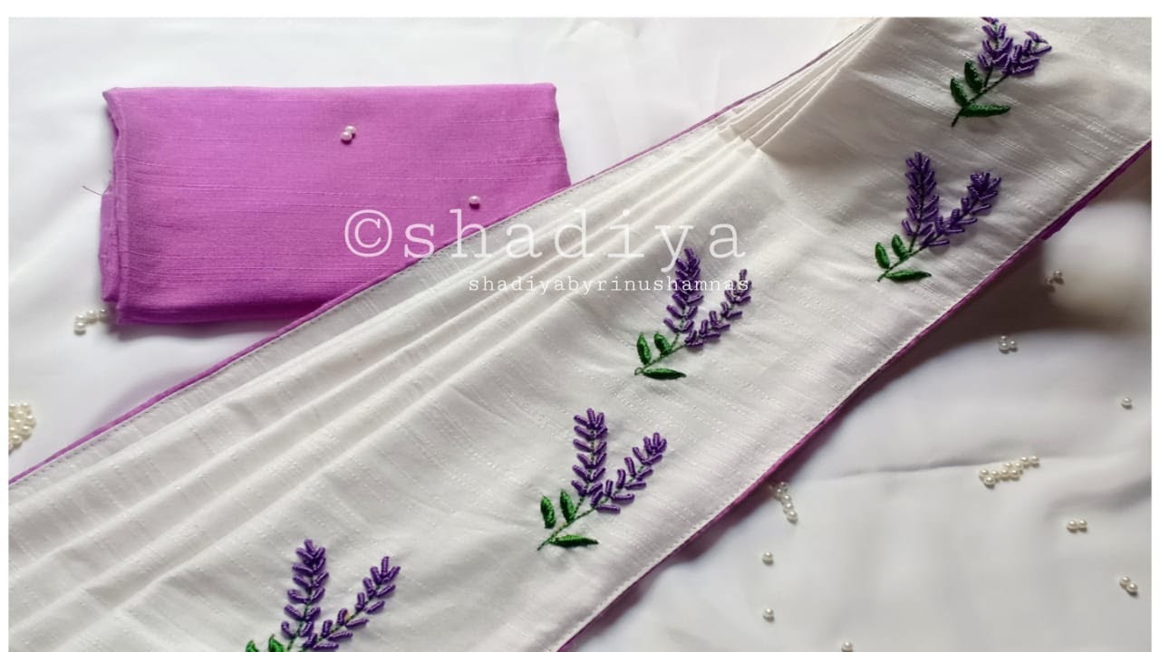 Hand embroidery very easy and beautiful border design for saree| bullion knot lavender embroidery