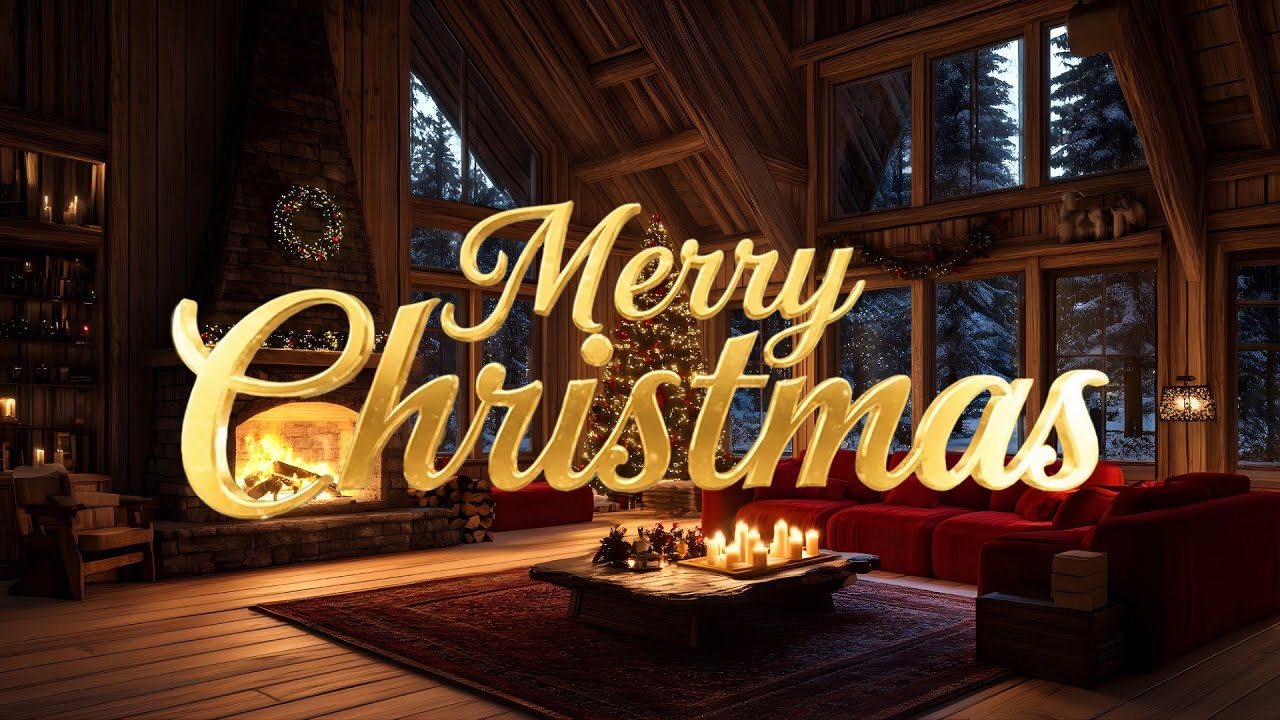 Golden Christmas Jazz 🎄 Cozy Cabin & Crackling Fireplace