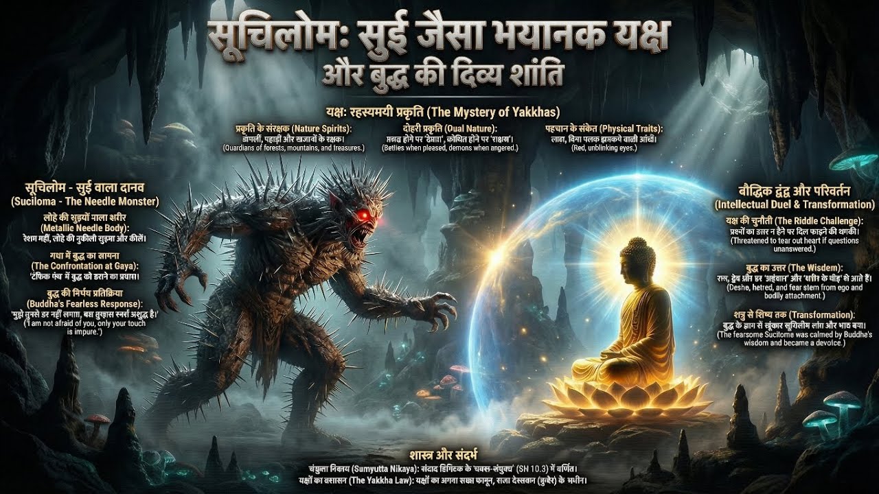 जब बुद्ध का सामना 'सूचिलोम' यक्ष से हुआ वो यक्ष देवता और दानव था। जिसके बाल नहीं,लोहे की कीलें थीं! 