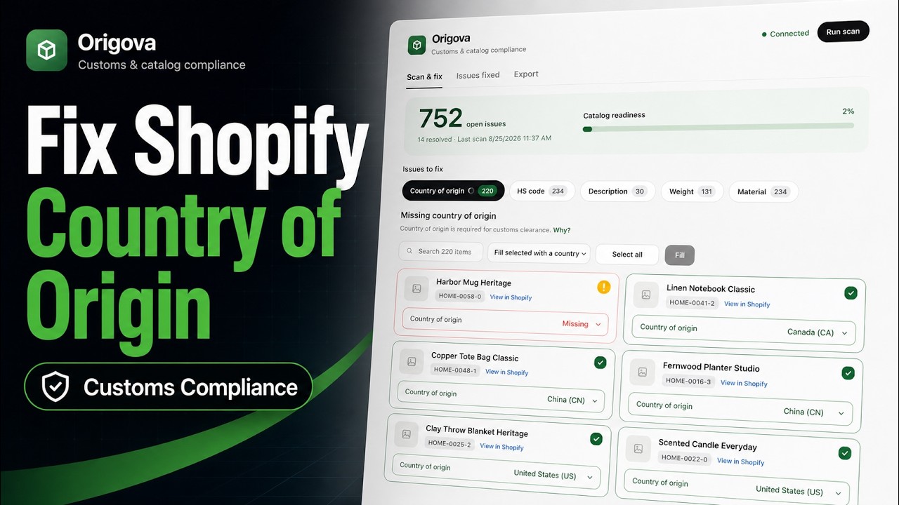 How to Fix Shopify Country of Origin Issues in Bulk | Customs Compliance with Origova Demo