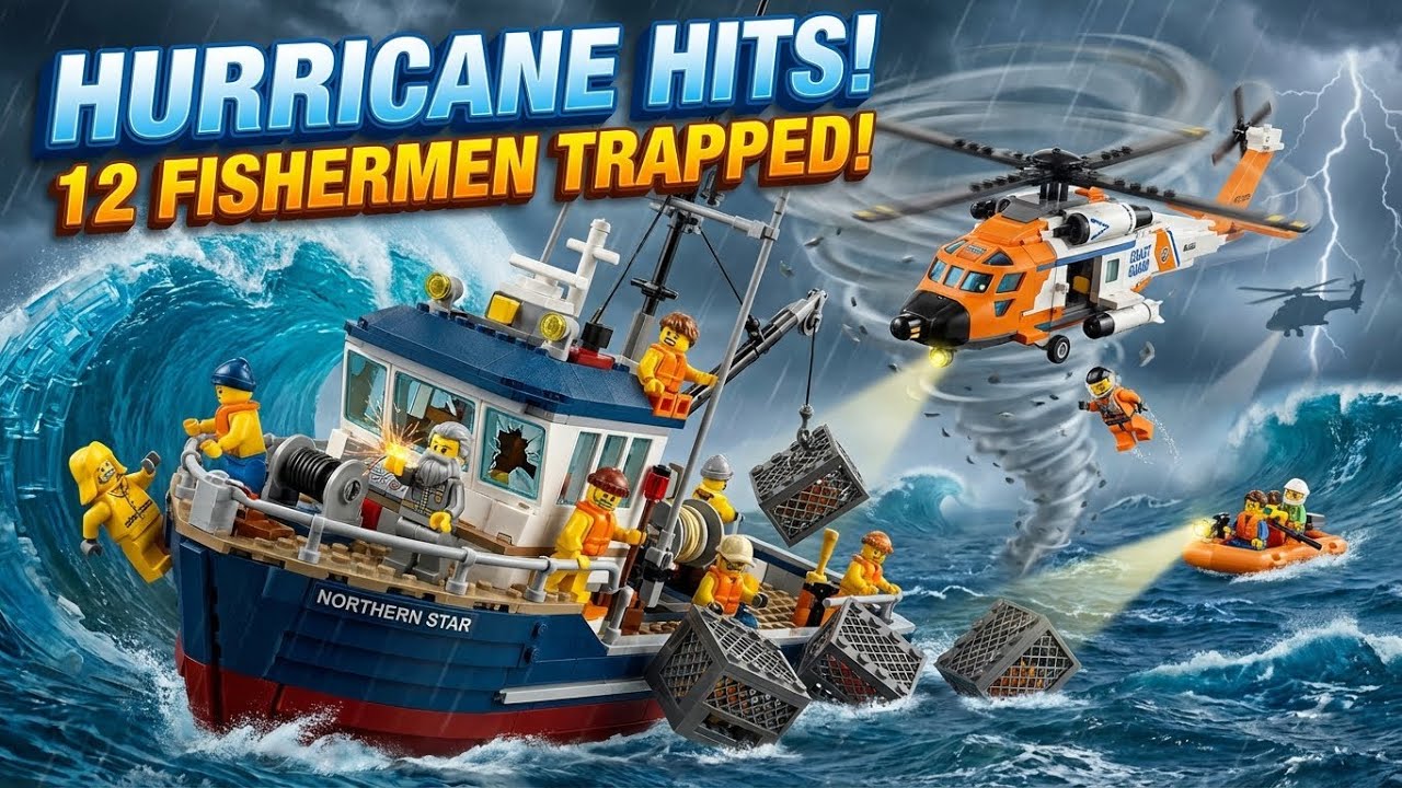 LEGO Fishing Boat SINKS in Hurricane! 🌊⛵ 12 Trapped - 60-Foot Waves! 😱