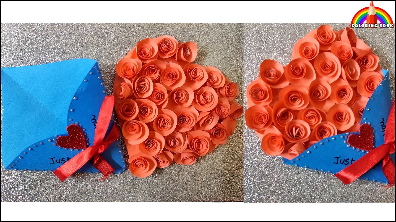 Bundle of Roses Valentine Card by coloring book #DIY #PAPERCRAFT #GREETINGCARD #ORIGAMI #ARTANDCRAFT