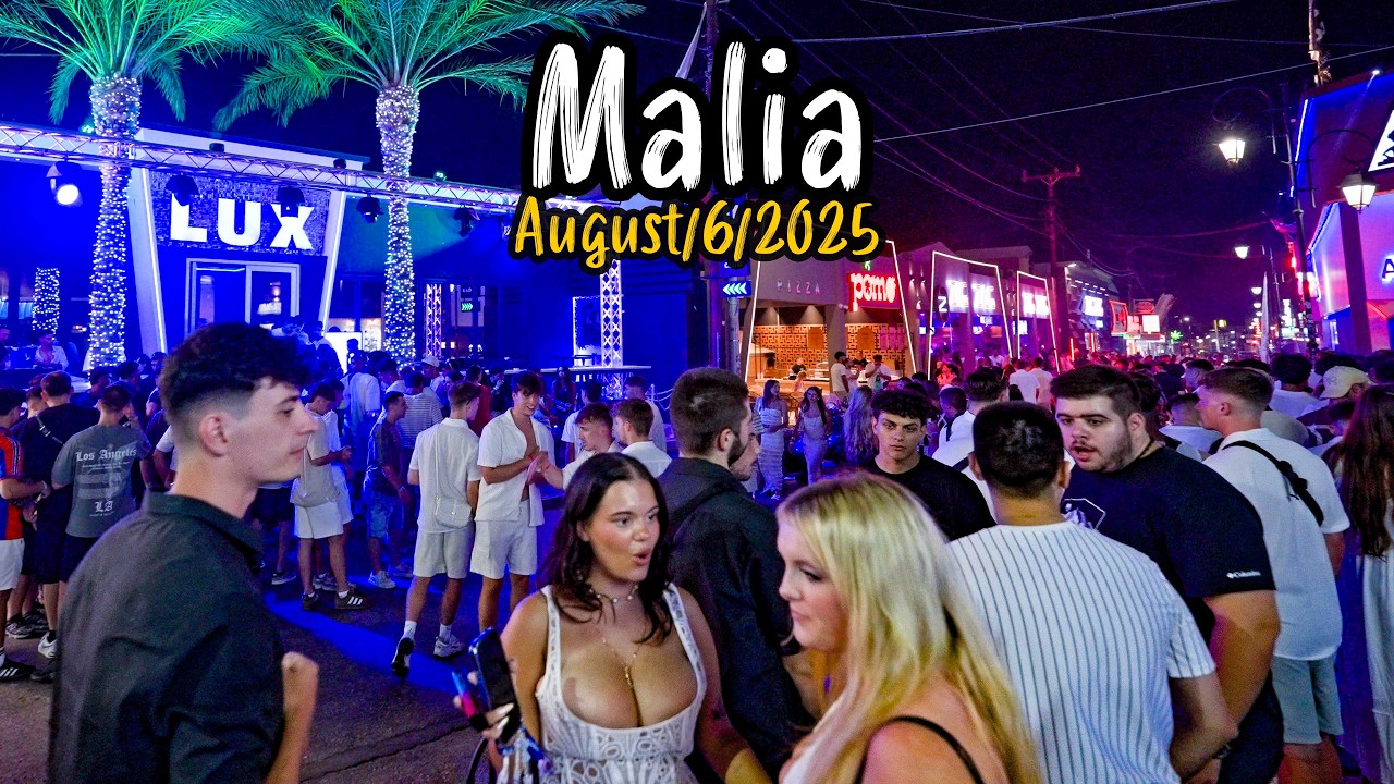 Malia Crete, very late night 🤪 walking tour 4K, highest quality ever 😎, Greece travel guide 2025