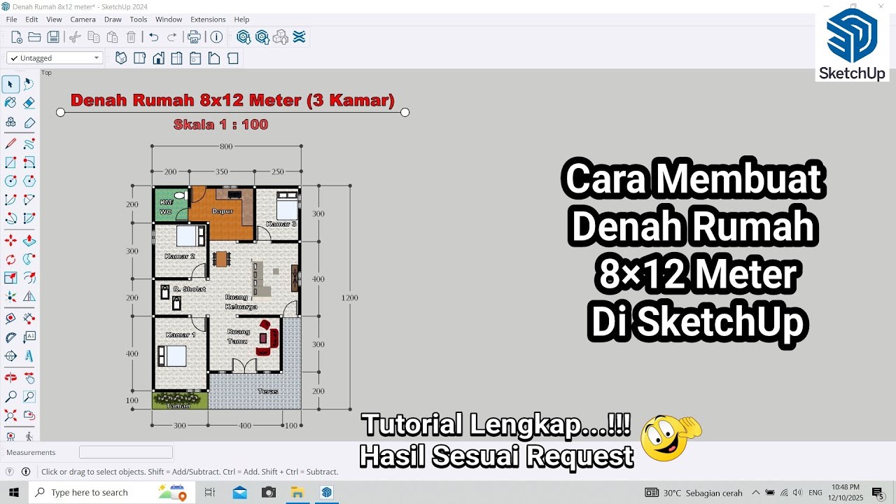 Cara Membuat Denah Rumah Ukuran 8×12 Meter di SketchUp || Tutorial Lengkap