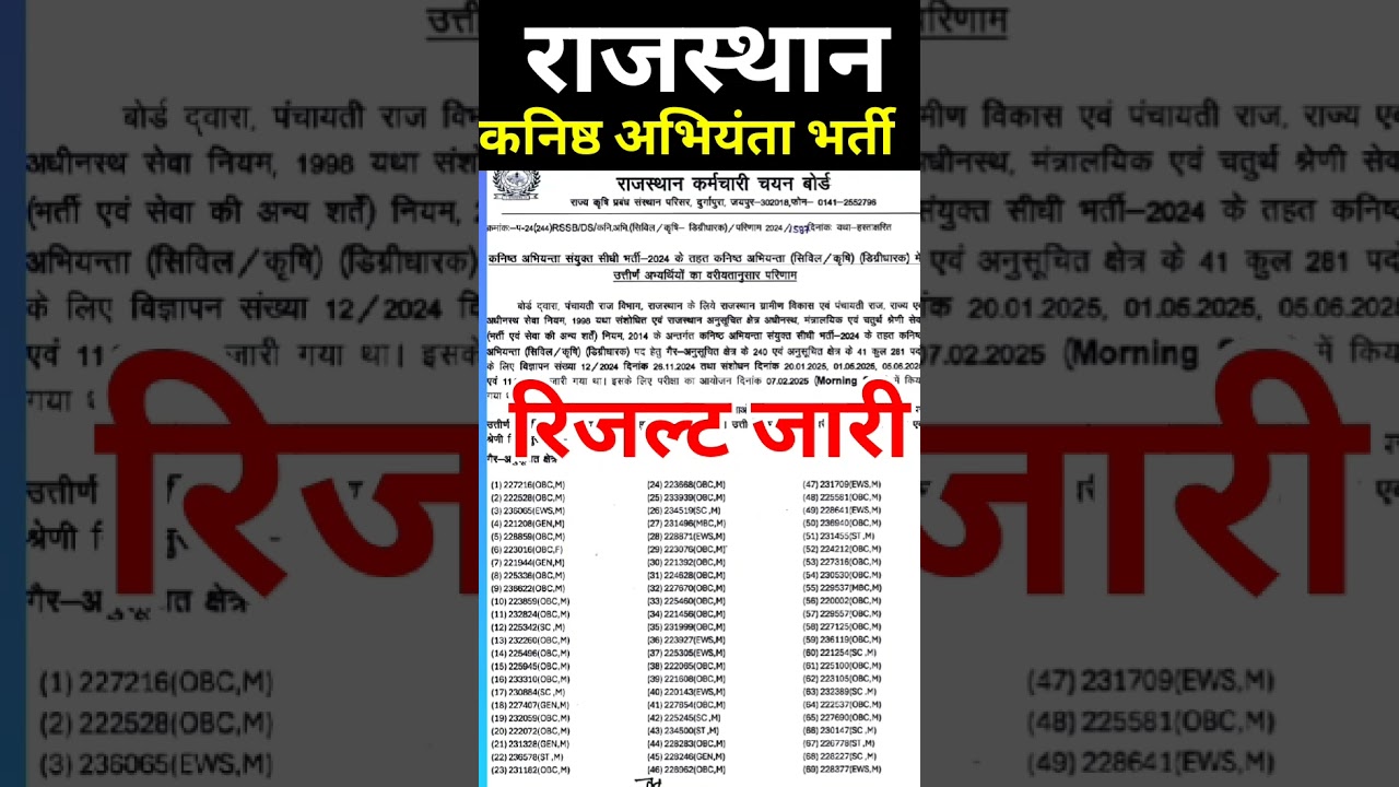 rsmssb je result 2025| rajasthan jen result 2025| raj je result 2025| rssb je result 2025 #shorts