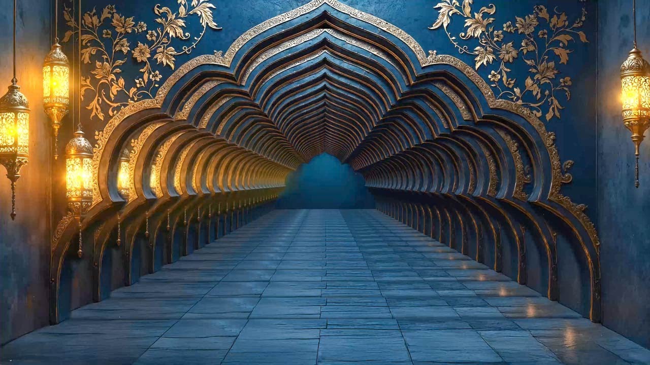 4K Royal Palace Corridor Motion Graphics | Luxury Gold & Blue Background