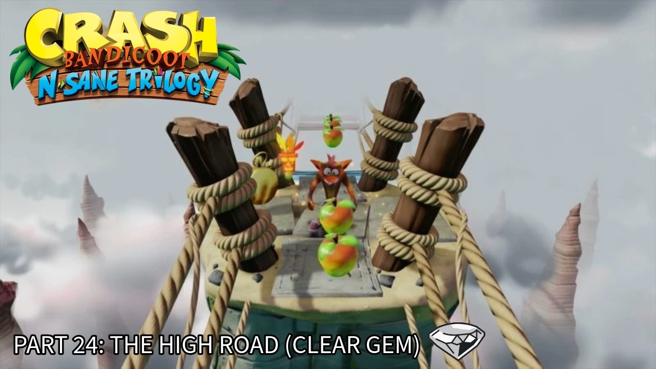 Crash Bandicoot 1 (N. Sane trilogy). 100% Walkthrough Part 24 - The high road (Clear gem)
