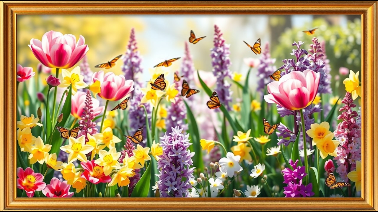 Spring Garden TV Art  4K Framed Floral & Butterfly Display for Samsung Frame TV