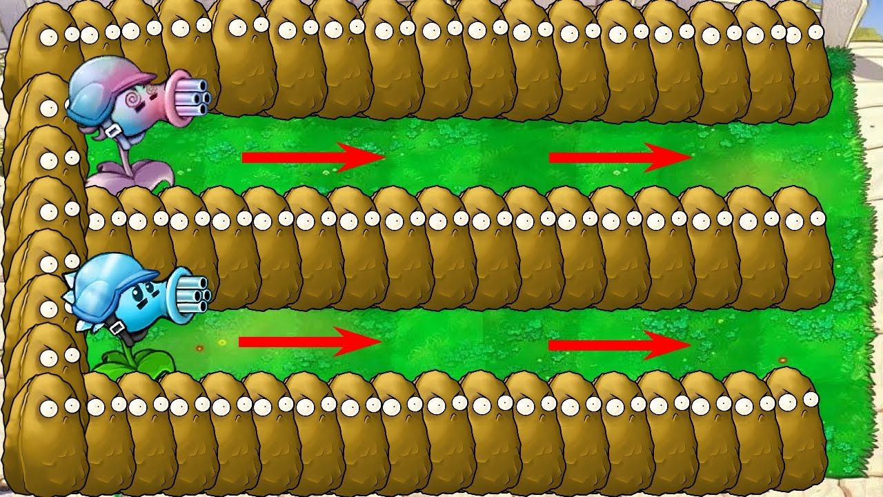 Pvz-Fusion(-Ice Gatling Pea & Hypno Gatling Pea) Vs 99 Foot ball Zombies