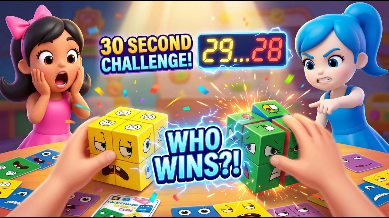30 Second Face Change Cube Challenge 😱 | Who Wins?! (You Won’t Guess!) | Pink vs Blue | Family Vlog