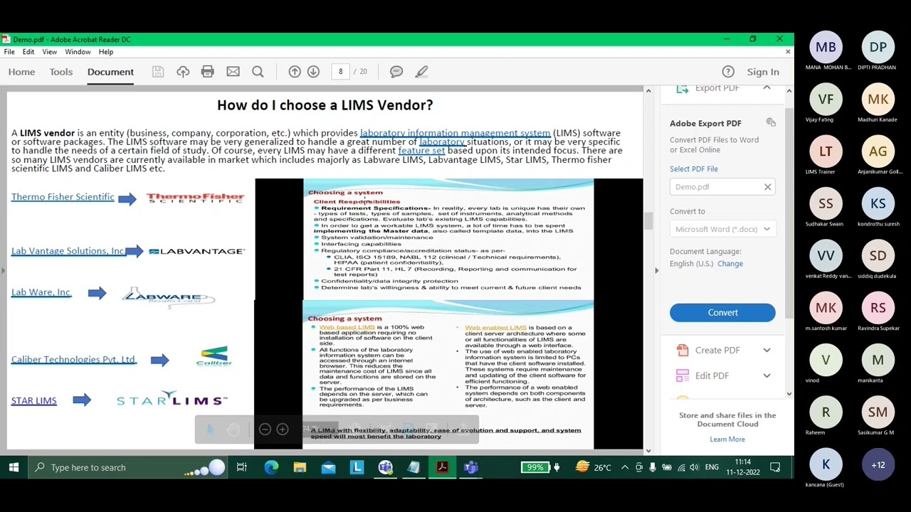 Laboratories Information Management System (LIMS) Training
