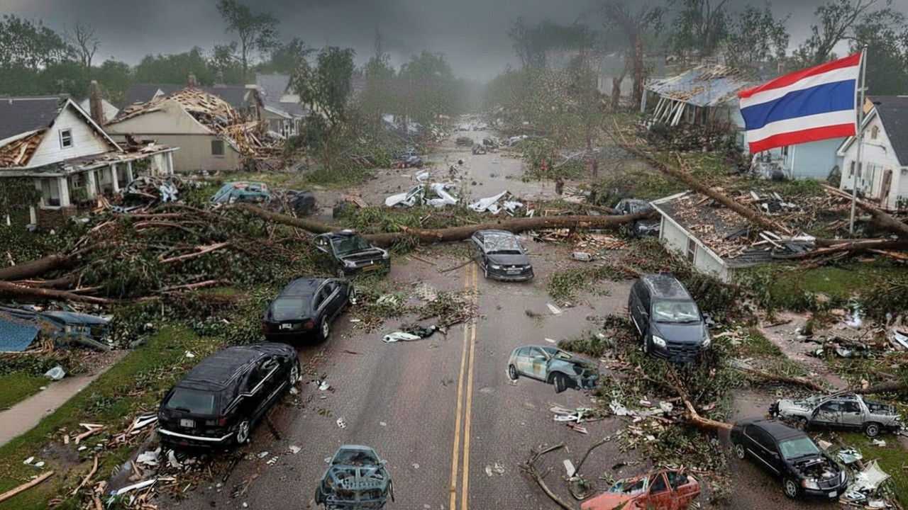 Chaos in Thailand Today: A Powerful Storm Devastates Homes and Cars in Kanchanaburi.