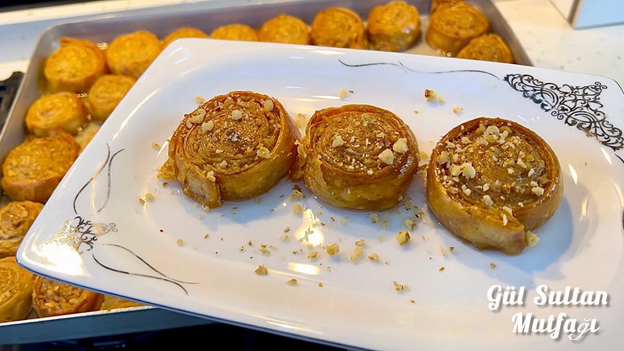 OKLAVA KULLANMADAN SADECE 2 BEZE İLE 1TEPSİ BAKLAVA YAPTIM👌💥cevizli rulo baklava