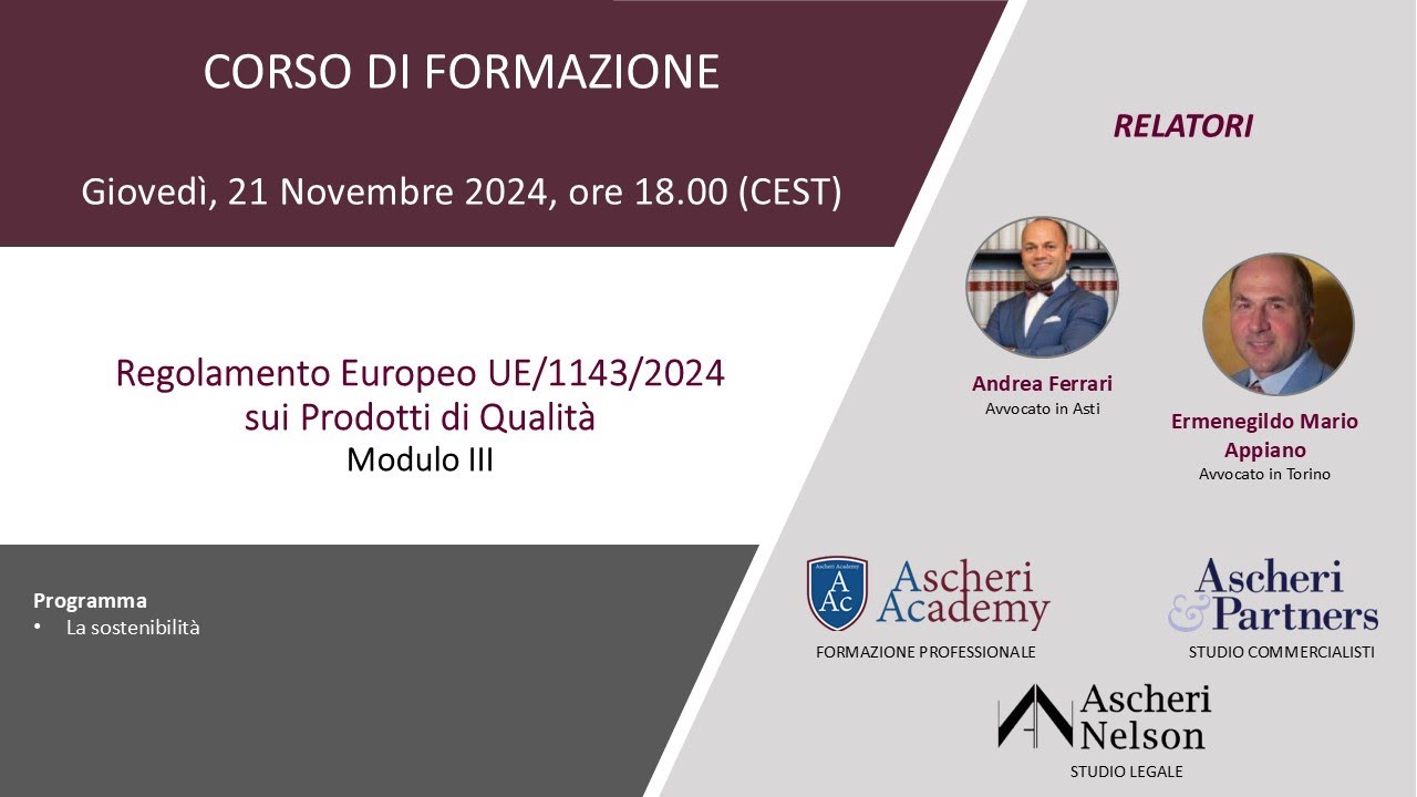 Regolamento Europeo UE/1143/2024 sui Prodotti di Qualità - Modulo III