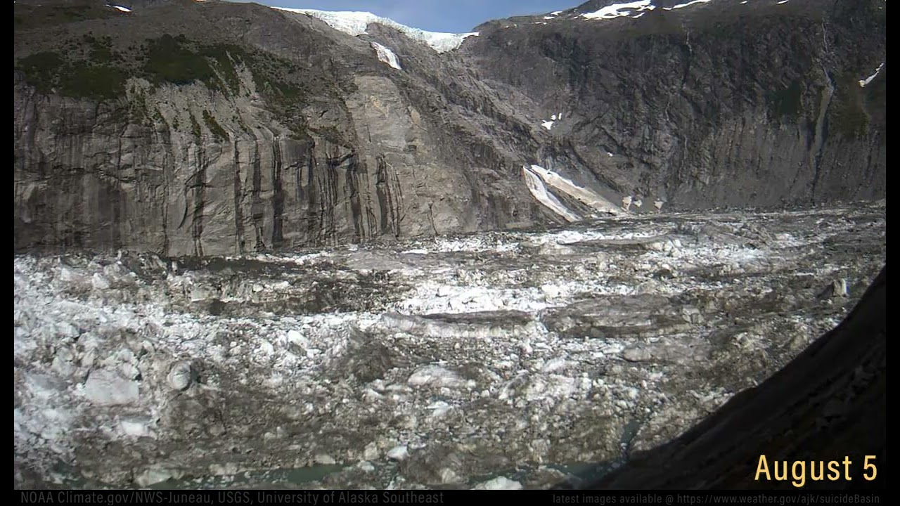 Time-lapse images of Alaska glacial lake basin during outburst flood
