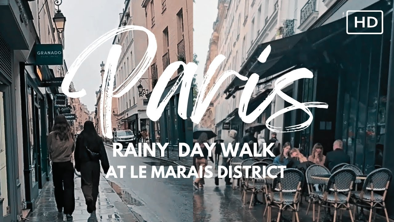 ASMR Rain Walk in Paris, Le Marais Neighborhood (Rain, Umbrella, French)