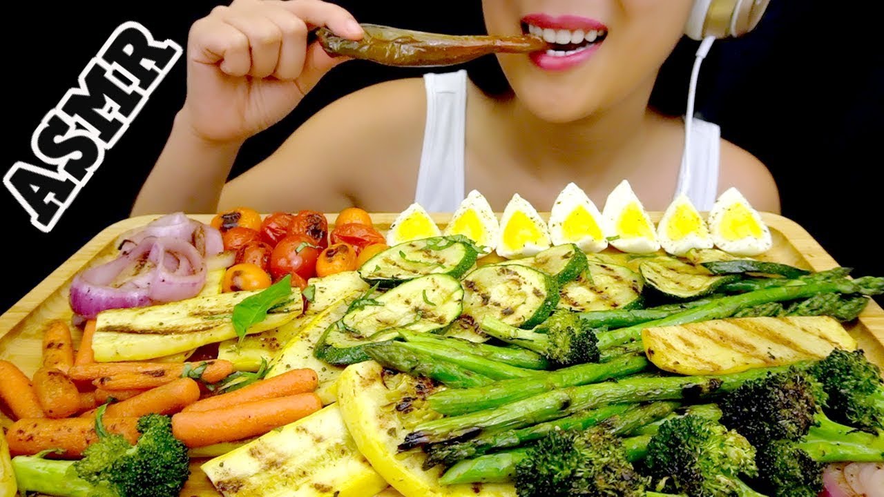 HEALTHY EATING ASMR: FULL PLATTER OF GRILLED VEGETABLES | EATING SOUNDS NO TALKING | TracyN Asmr