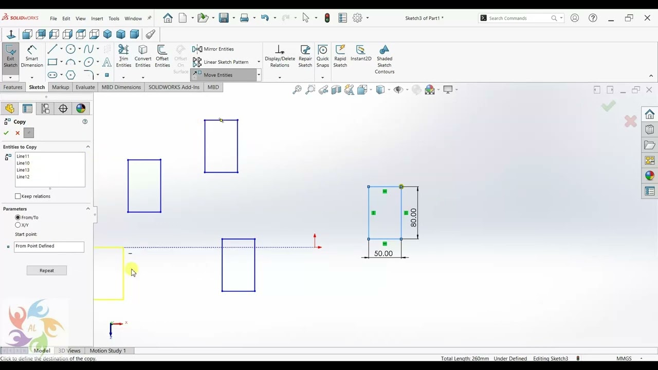 SolidWorks Sketcher Move Rotate Copy Scale امر نقل-تدوير-نسخ- تكبير في الرسم الثنائي الابعاد