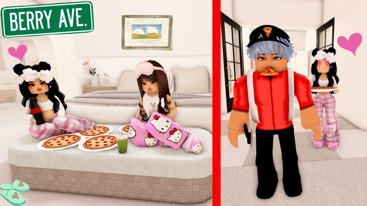 MI HIJA HACE PIJAMADA CON SU MEJOR AMIGA *SE ENAMORA DEL PIZZERO* NUEVO CRUSH BERRY AVENUE ROBLOX