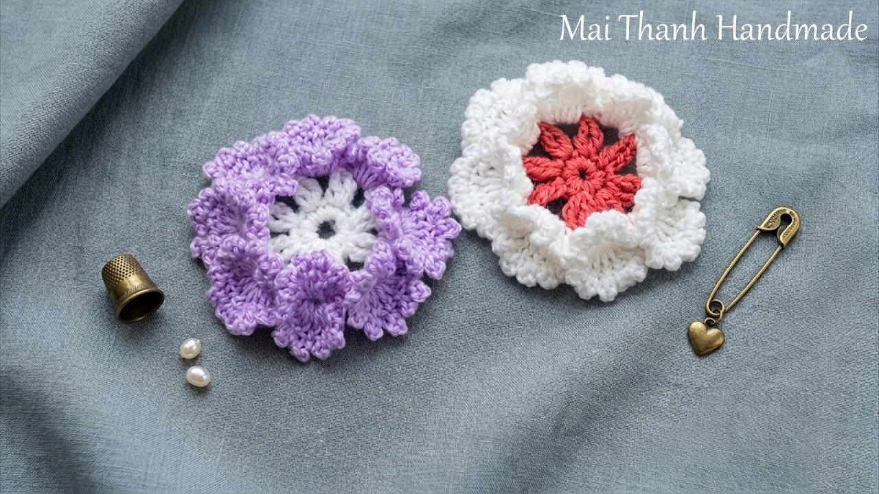 How to Crochet 3D flower tutorial I Hướng dẫn móc hoa len 3D - Móc hoa cúc 8 cánh