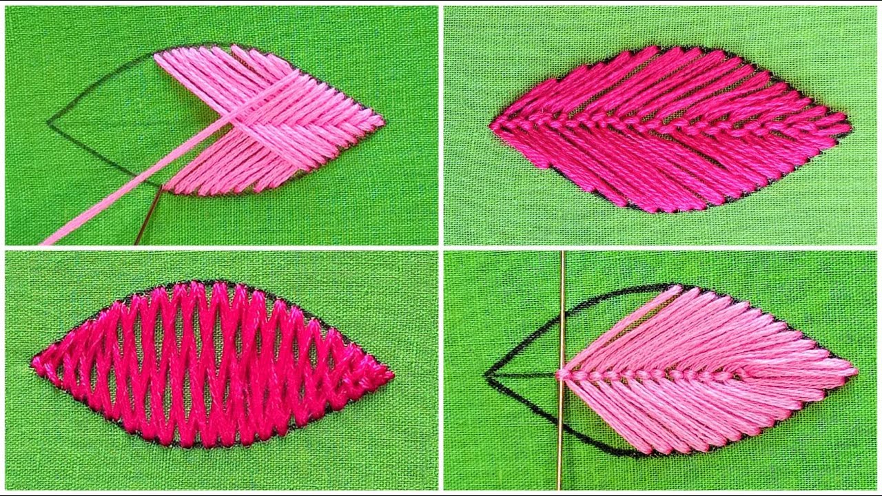 Leaves Embroidery !!! 4 Amazing Stitches Leaves Hand Embroidery Tutorial by Rup Handicraft