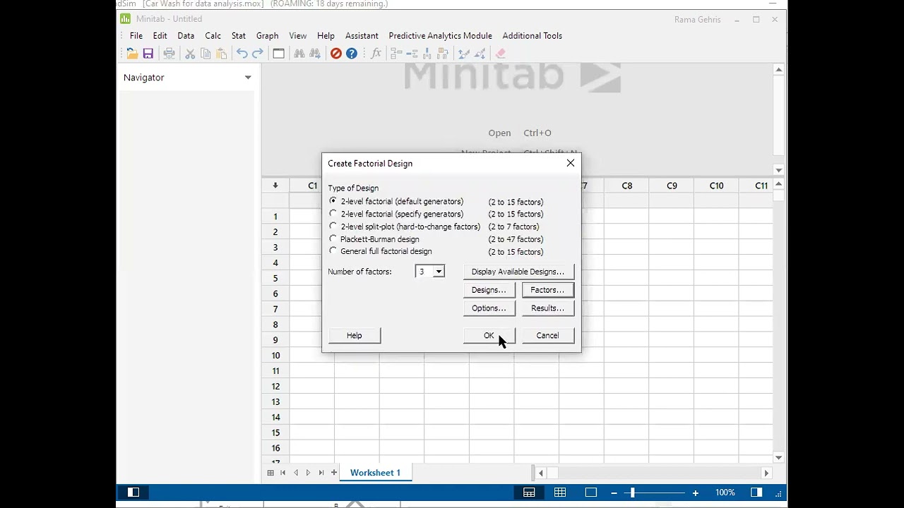 ExtendSim Factorial DOE setup with Minitab