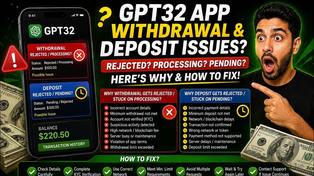 Gpt 32 App | Gpt 32 Withdrawal Rejected | Gpt 32 Deposit Rejected | GPT 32 Latest Update |  8 May