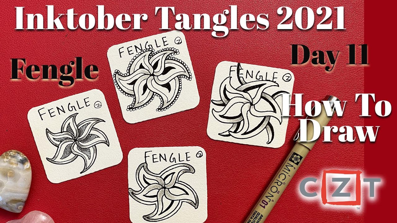 How to draw - InkoberTangles 2021 | Day 11 | Fengle -  Zentangle® Original tangle with 4 variations