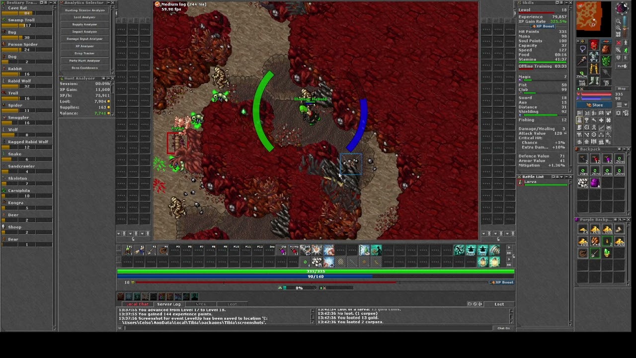 Tibia - Hunt Mummy, Bonebeast, Scarab (desert Ankrahmun) - Knight - Lv17~23 Skills 99/92(club)