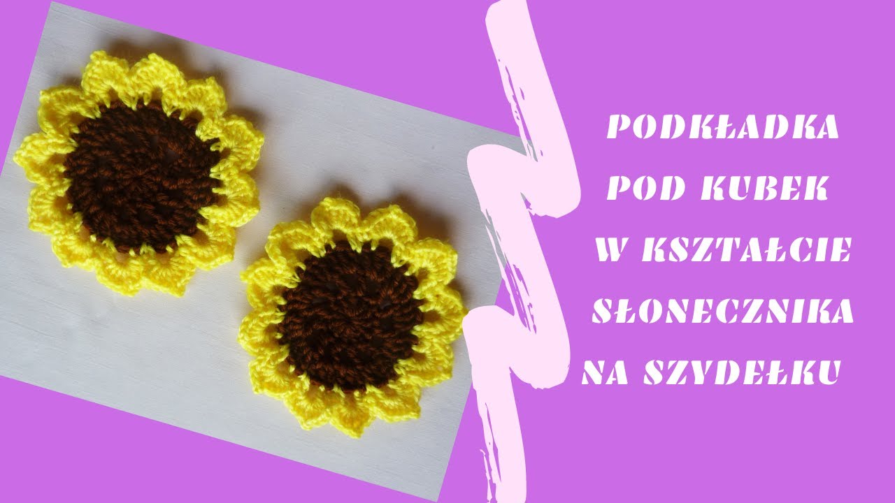 Podkładka pod kubek w kształcie słonecznika na szydełku