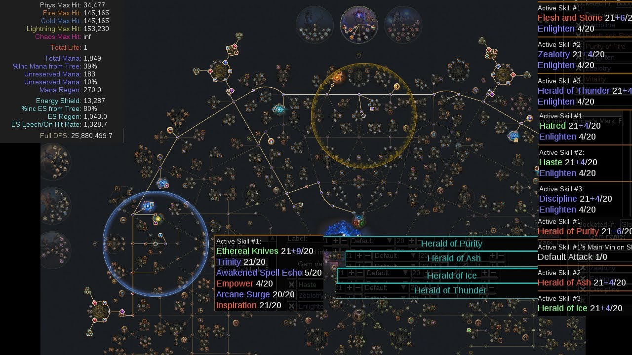 poe - 3.26 - elementalist herald / aura stacker - ethereal knives - a few endgame setups