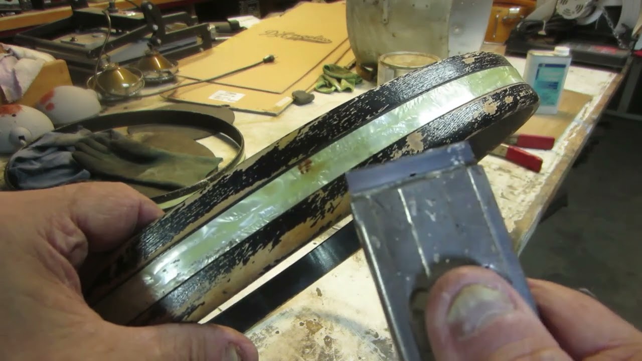Bass Drum Hoop re-glue inlay, sand and paint a set of Ludwig hoops