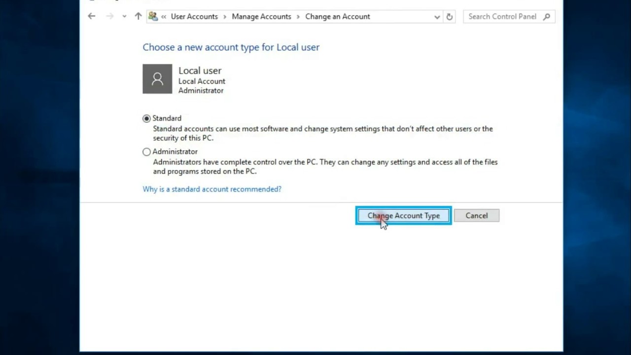How to delete remove administrator and standard user account Windows 10