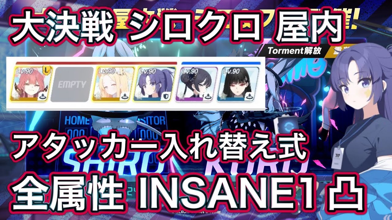 【#ブルアカ】大決戦 シロクロ 全属性INSANE 1凸 屋内 アタッカー入れ替え式 ずんだもん音声字幕解説 biimシステム【ブルーアーカイブ】