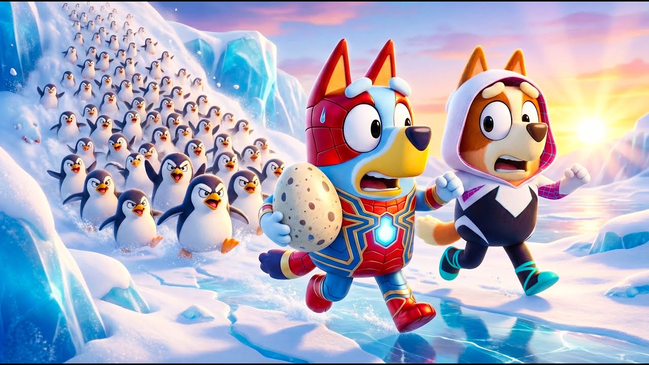 RUN! Iron Bluey vs 100 Angry Penguins! 🐧❄️ Can They Escape? | Bluey Funny Animation