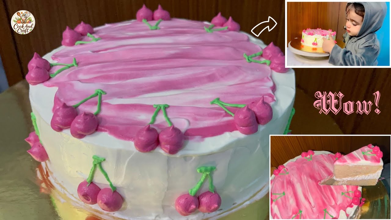 |Vanilla Cake Recipe And Cake Decorating Idea|🍒 •Very Spongy And Easy Cake Recipe•✨ #vanilla  #cake 