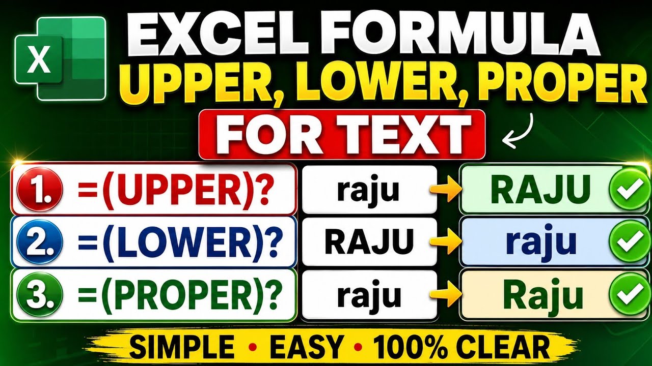 Excel UPPER, LOWER, PROPER Formula Tricks | Excel formula Trick |