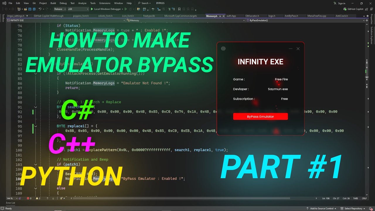 HOW TO MAKE FREE FIRE PANEL AND EMULATOR BYPASS C++ C# PYTHON | PART #1 | FREE PROJECT |
