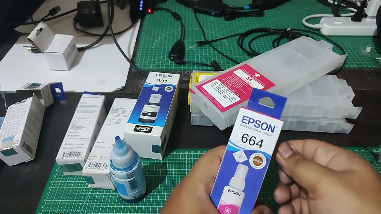 PRINTER EPSON WF C5390, TUTORIAL ISI TINTA KE CISS CARTRIDGE MODIFIKASI CHIPLESS, DYE DAN PIGMENT