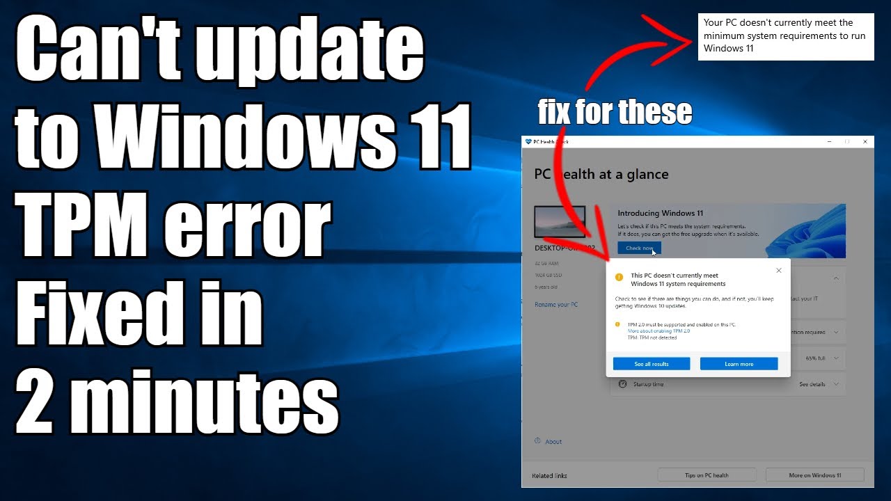 Can't upgrade to Windows 11 (TPM not detected) Fixed in 2 minutes