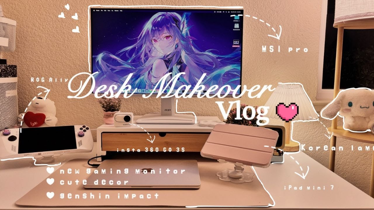 2025 desk makeover 👾 playing genshin impact on my new gaming monitor: MSI PRO MP251W E2, cute decor