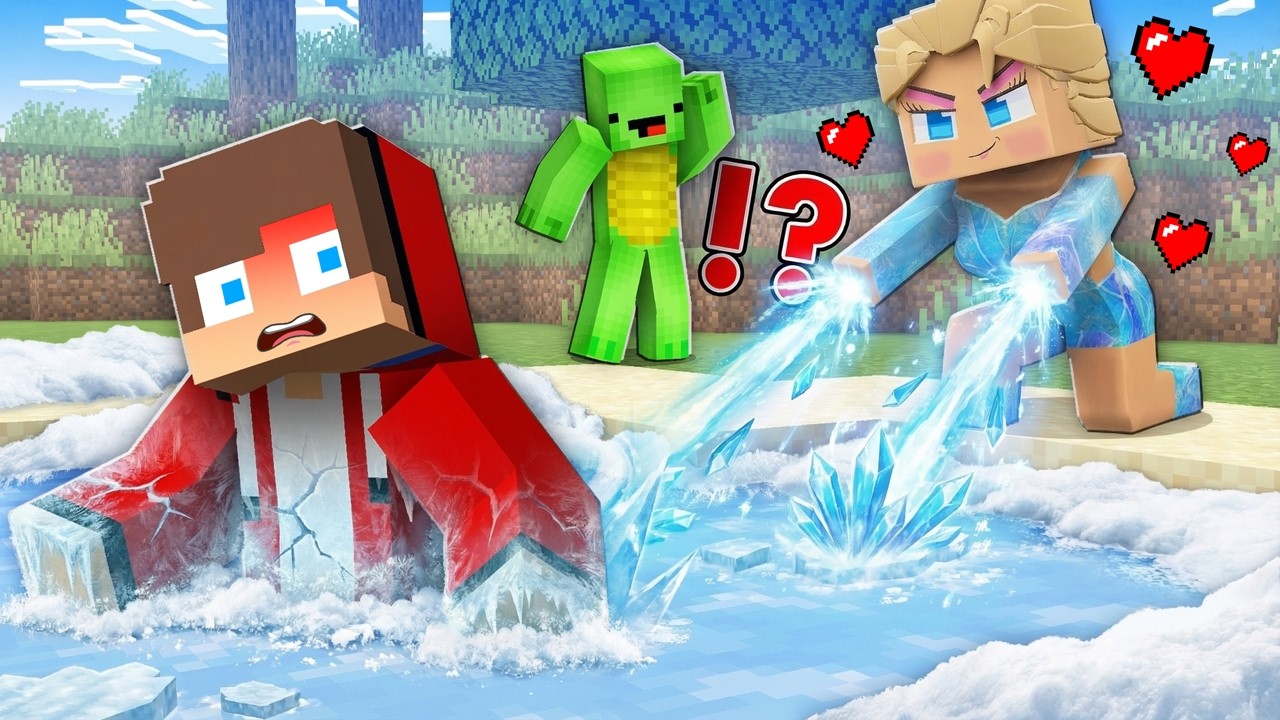 JJ and Mikey fell into a FROZEN RIVER! ICE River of LOVE for the Girls in Minecraft - Maizen