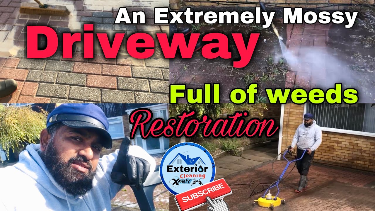 Pressure washing A Mossy Driveway Full Of Weeds | Satisfying video | Driveway Cleaning Leicester