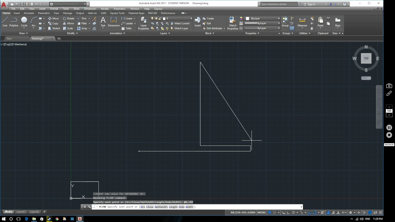 AutoCAD 2017 Tutorial: Polylines using relative co-ordinates
