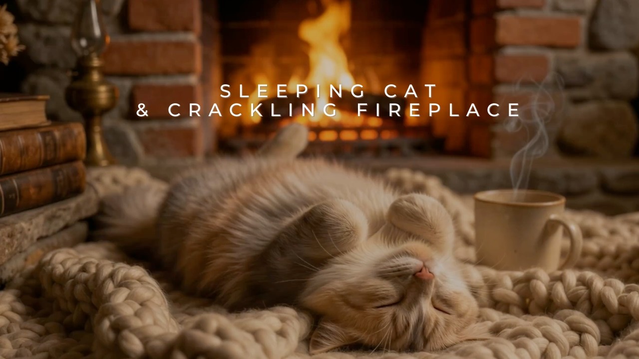 8 Hours Cat Sleeping by Fireplace 🔥 Deep Sleep Ambience | Sleep Cottage