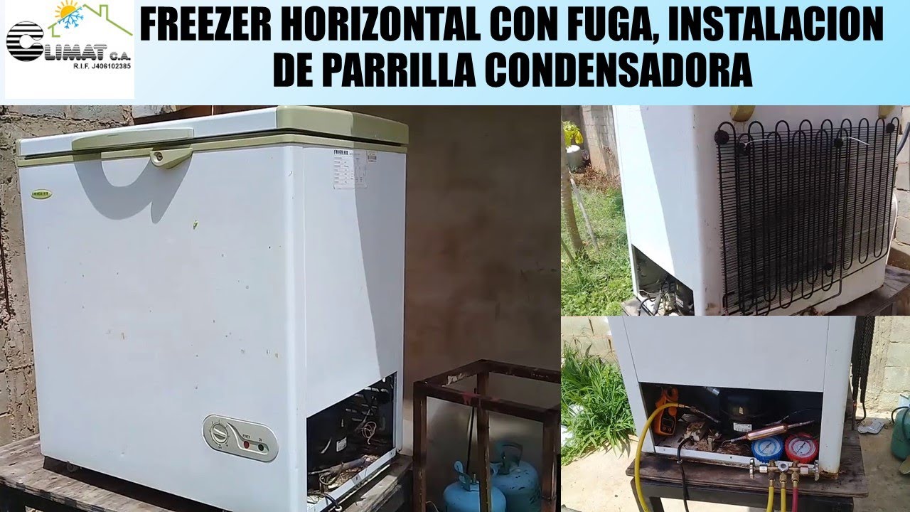 Reparacion de Freezer horizontal con fuga. Instalacion de parrilla condensadora