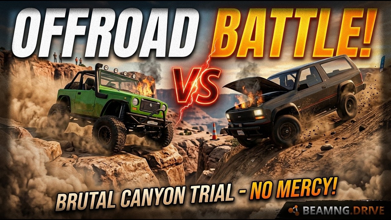 BeamNG.Drive-Testing two cars driving 4X4 until they roll over!#offroad #beamngdrive #battle