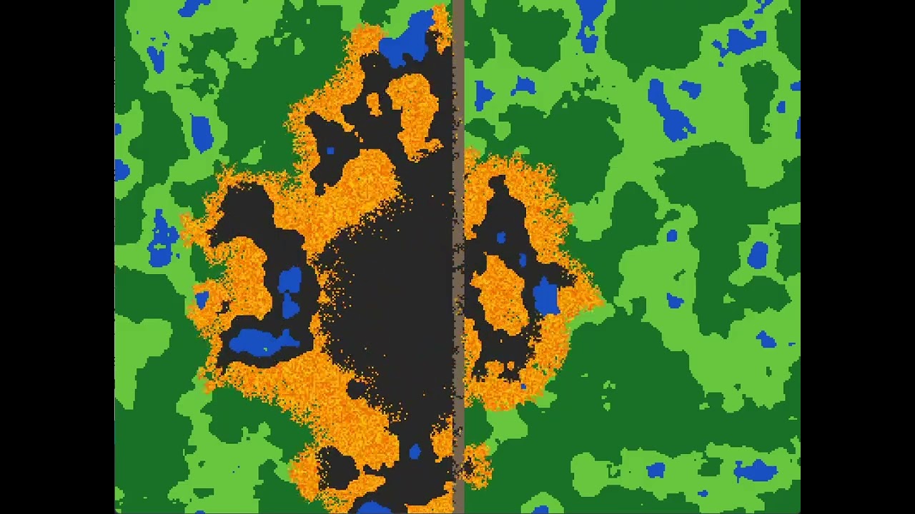 A simulated forest fire using cellular automata